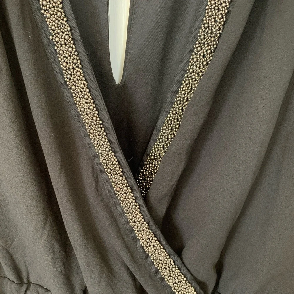 Torrid Black Crepe & Chiffon Romper with Gold Trim, Size 3 - Picture 3 of 6